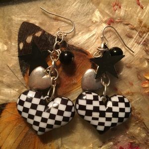 Black and white heart earrings